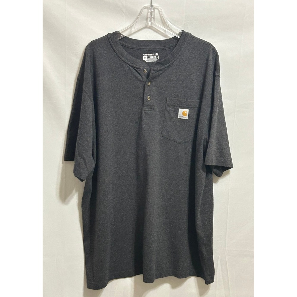 Carhartt Mens 2XL Loose Fit Henley T-Shirt Charcoal Heather Short‎ Sleeve Pocket